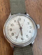 Girard-Perregaux Vintage WWII Military Wristwatch Silver Case Green Nylon Strap