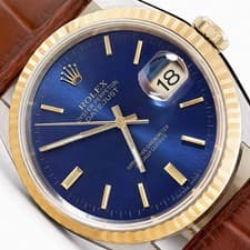 36mm Rolex Datejust 1601 Blue Dial 18K Gold Bezel Stainless Steel Men's Watch