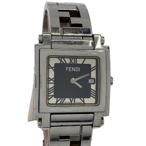 FENDI 6000G Wristwatch Square Date Quartz Analog Black Silver From Japan