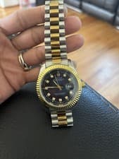 Rolex Day-Date Two Tone Black Dial Diamond Markers Chronometer Wristwatch