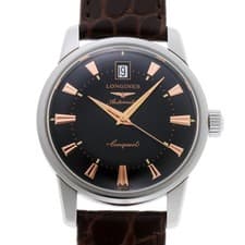 LONGINES Conquest Heritage L1.611.4.5.24 Automatic Black Dial Leather Mens Watch