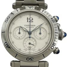 Cartier Pasha de Cartier Chronograph 38mm W31030H3 White Stainless #OK1257