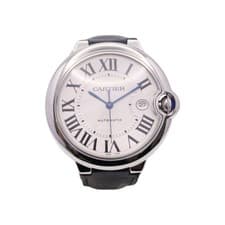 CARTIER Ballon Bleu 42mm Watch Stainless Steel Black Leather Automatic W69016Z4