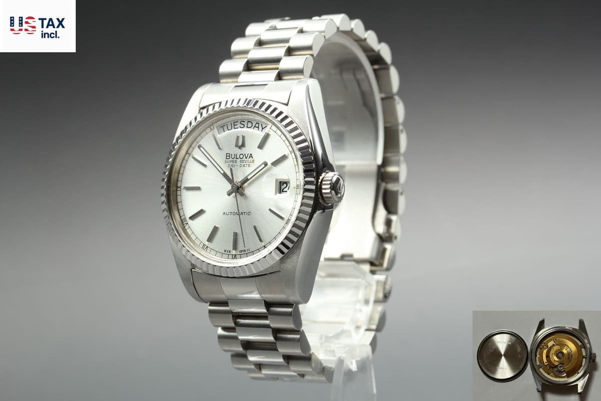 [N MINT] Bulova Super Seville Day Date 4410101 Silver Auto Men's Watch JAPAN