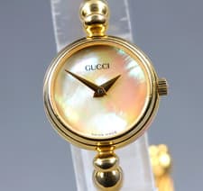 [Near MINT] Vintage Gucci 2700.2.L Shell Dial Gold Bangle Quartz Women's Watch