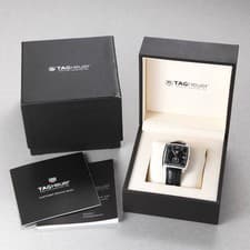 TAG HEUER MONACO WAW131A 37mm SS Black Dial Leather Quartz Date Men's Watch