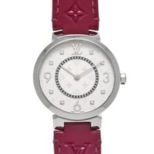 Used LOUIS VUITTON Q13MJZ Silver Diamond Ladies Watch from JAPAN