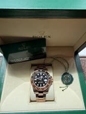 Rolex GMT-Master II Rose Gold Brown 24-Hour Bezel Black Dial 40mm W/Box & Papers