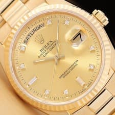 ROLEX MENS DAYDATE 18038 18K YELLOW GOLD CHAMPAGNE DIAMOND DIAL PRESIDENT WATCH