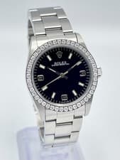 Ladies Rolex OP 31mm 67480 Black Arabic Dial Diamond Bezel Oyster Papers