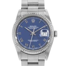 Rolex Datejust 36 16234 Blue Roman Steel White Gold Oyster Mens Watch 1993