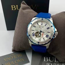 New Bulova Marine Star 98A225 White Dial Silicone Strap Men's Automatic Watch