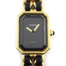 CHANEL Watch Premiere M H0001 Octagonal Black Dial Gold-plated Metal Leather Qz