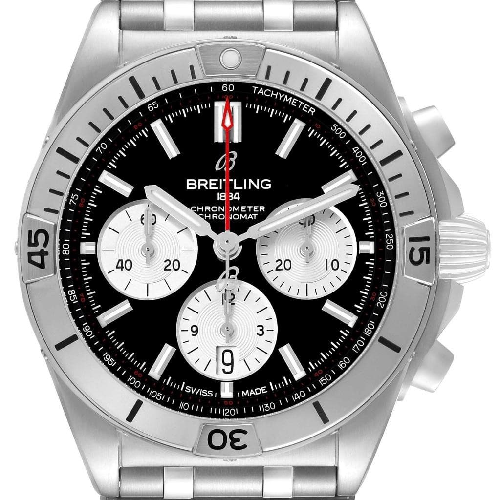 Breitling Chronomat B01 42 Black Dial Steel Mens Watch AB0134 Box Card