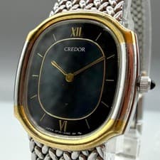 Seiko Credor 2F70-5400 18KT Quartz Watch Black Dial Gold Silver