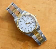 Vintage ROLEX 14233 Oyster Perpetual Date 1989 Steel &18k Gold White Roman
