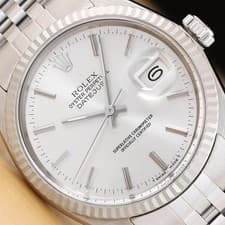 ROLEX MENS DATEJUST 16014 SILVER DIAL 18K WHITE GOLD STEEL JUBILEE WATCH