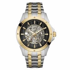Bulova 98A146 Gent's Skeleton Dial Two Tone Steel Automatic Watch