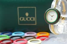 GUCCI Change Bezel 11/12 12 Colors White Dial Gold Women's Vintage Watch