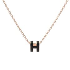 HERMES Ladies Necklace Black Rose Gold Hardware Enamel from JAPAN