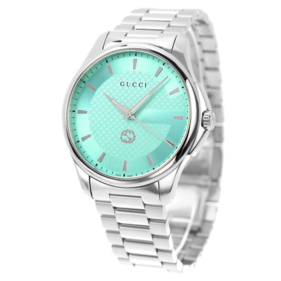 New GUCCI Men s Watch YA126372 G Timeless Quartz Mint Blue x Silver Analog Displ
