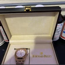 Audemars Piguet Royal Oak Rose Gold Automatic Wristwatch Silver Dial Box