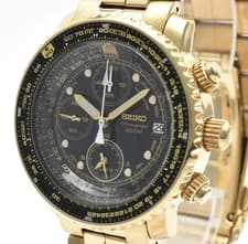 [ Near MINT ] SEIKO Flightmaster 7T62-0EB0 Chronograph Quartz Gold Men's Watch