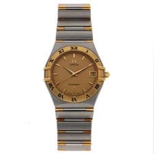 OMEGA 1212.1 Constellation Gold Dial YG SS Quartz Men's Watch Date Round Auth