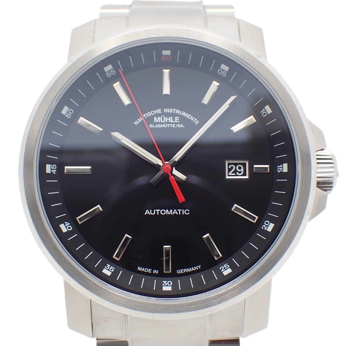 Muhle Glashutte 29er Big Automatic Watch Black Dial Stainless Steel Band