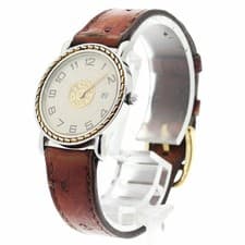 Hermes Wristwatch Sellier Date Quartz Woman's Beige/Gold Dial SS/GP Analog