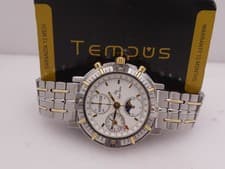 CHRONO LUCIEN ROCHAT TRIPLE CALENDAR MOONPHASES BOX&PAPERS 18KT GOLD&STEEL WATCH