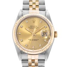 Rolex Datejust 36 16233 Champagne Diamond Steel 18k Yellow Gold Mens Watch 1991