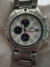 Citizen WR 200 Chronograph Wristwatch White Dial Silver Band Authentic