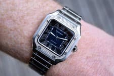 2024 Cartier Santos Medium Factory Diamond Bezel Blue Dial W4SA0006 4075 FS