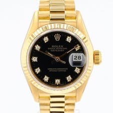 Rolex Datejust 69178 18KY Gold Black Diamond Dial President Watch Box Paper
