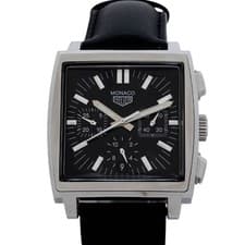 TAG Heuer Monaco CS2111 Automatic Watch Black Dial 38mm Unisex Silver Leather