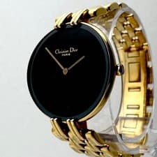 Dior Baghira Black Moon Watch D46-154-4 Gold New Battery Working Swiss Made