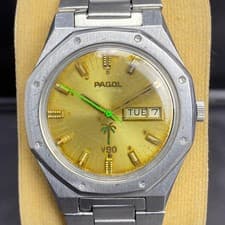 RARE Pagol V90 Automatic Gold Dial Suburst Day Date Vintage Watch Men Dress