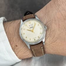 Rare Oris 7429 Manual WInding Cream Dial Date Swiss Watch Dress Vintage 1990s