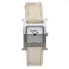 Hermès Heure H Steel Diamond White Dial Ladies Quartz Watch HH1.234