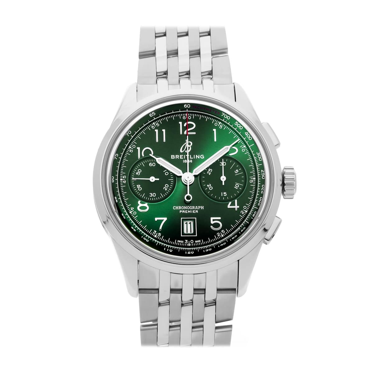 Breitling Premier B01 Chronograph Steel Auto Green Bracelet Watch AB0145371L1A1