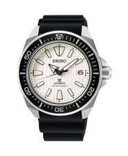 New Seiko Prospex Samurai White Dial Black Silicone Band Analog Watch SRPE37