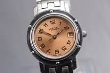 *Exc+5* HERMES Clipper CL4.210 Pink Dial Date 24mm Ladies Quartz Watch JAPAN