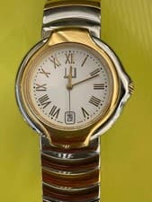 Dunhill 8001 Men's Gold SS Quartz Watch White Dial 35mm Excellent