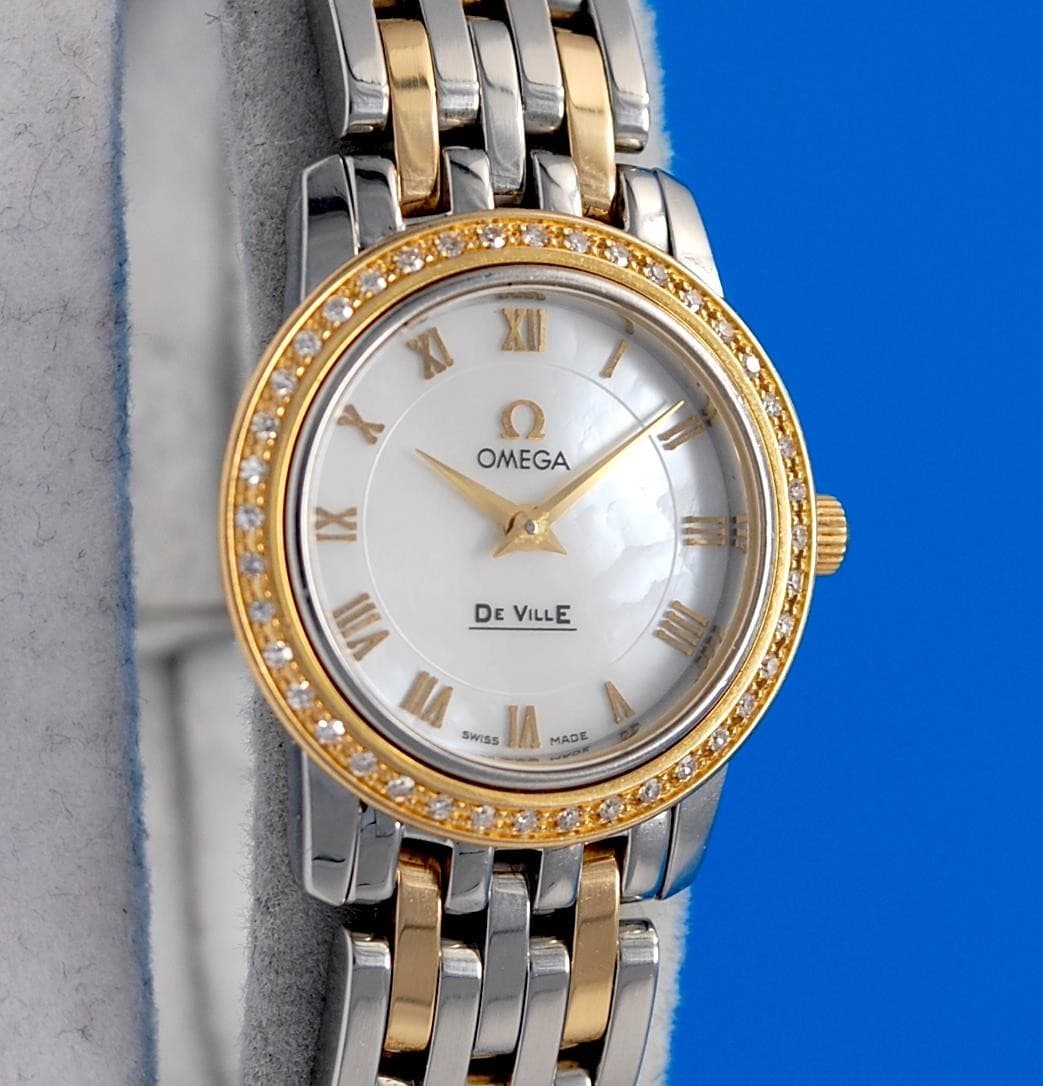 Ladies Omega DeVille Prestige 18K Gold watch - White MOP Dial Diamonds - 4375.71