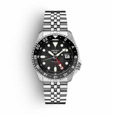 Seiko 5 GMT Automatic Men's Wristwatch Black Dial Stainless Steel Bracelet