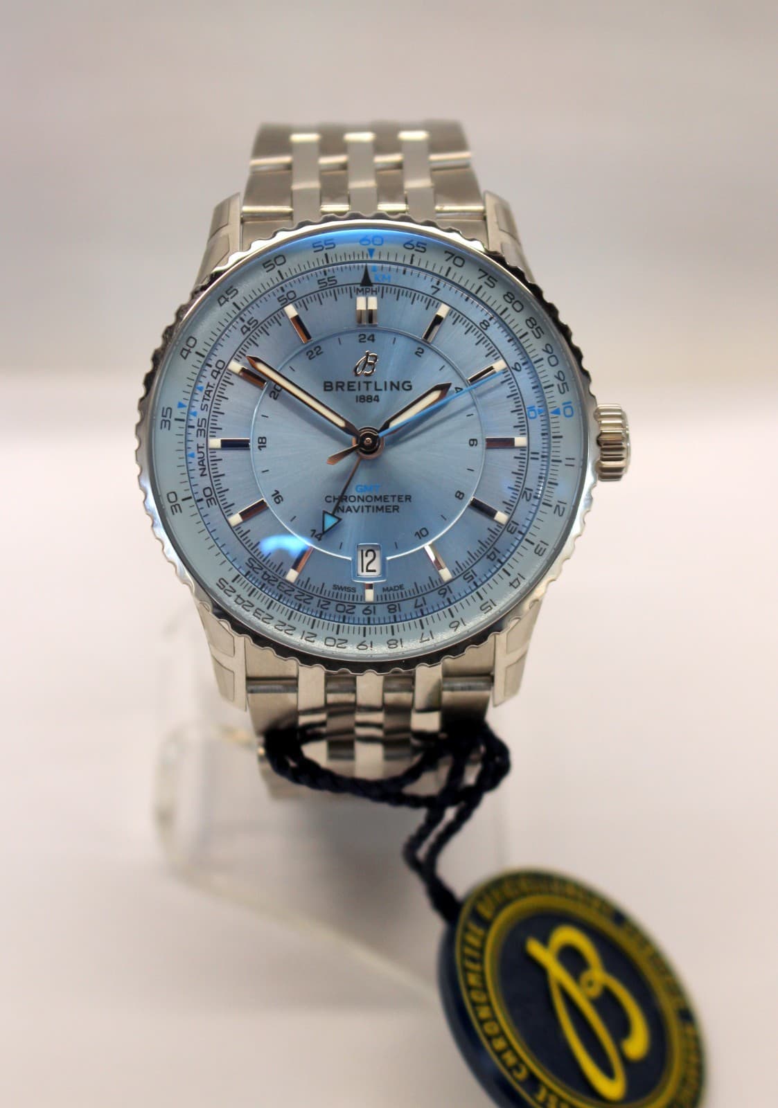 💥Breitling NAVITIMER GMT 41mm ICE BLUE Automatic Stainless Watch REF A32310 💥