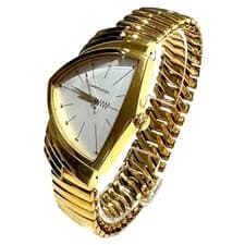 Hamilton Ventura Gold Quartz Watch H243010 Flex Band White Dial Mens