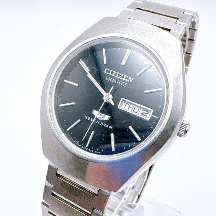 Used Working item CITIZEN Men's Watch Quartz Black Dial SEVEN STAR