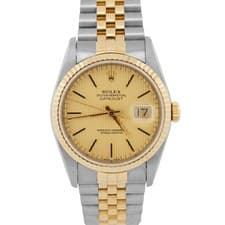 NOS 1993 PAPERS Rolex DateJust 36mm CHAMPAGNE TAPESTRY JUBILEE 18K 16233 BOX